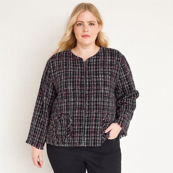 Chico’s Black Pink Tweed Plaid Jacket Blazer Office Career Fall Winter L Large - Picture 15 of 15